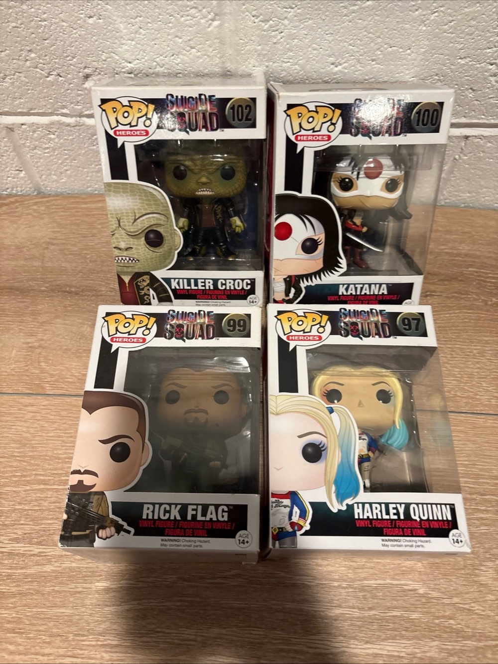 Pop Funko Hereos Katana, Rick Flag, Killer Croc and Harley Quinn Suicide Squad